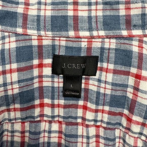 J Crew Baird McNutt Irish Linen Button Down Up Shirt Plaid Large Red Blue - Picture 8 of 10